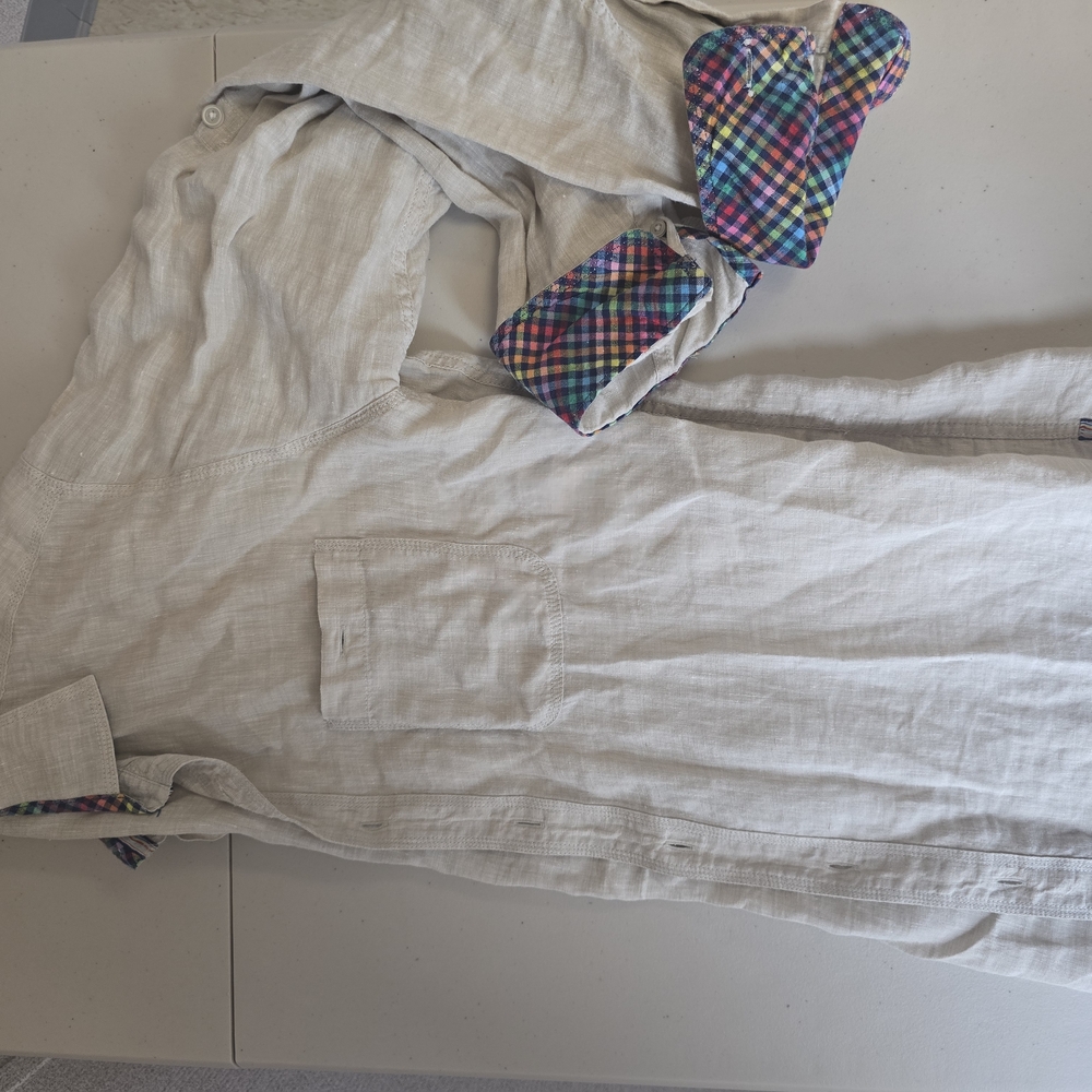Bugatchi Beige Casual Button Down Shirt with Multicolor Accents